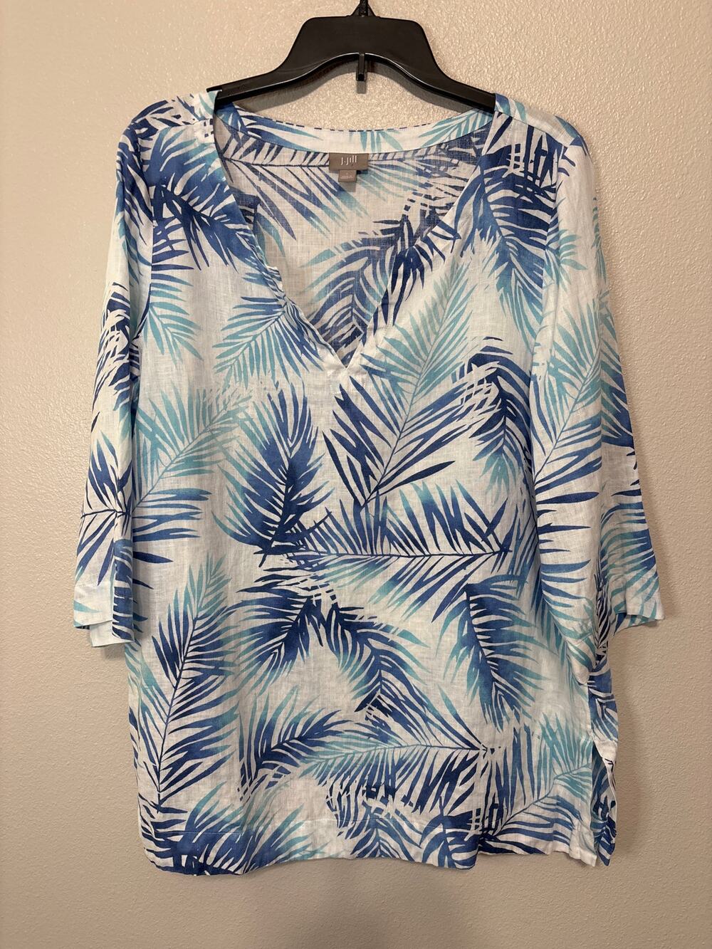 J. JILL Blue and White Linen Top Size Large